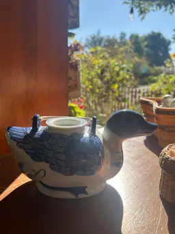 Chinoiserie Blue And White Duck Teapot