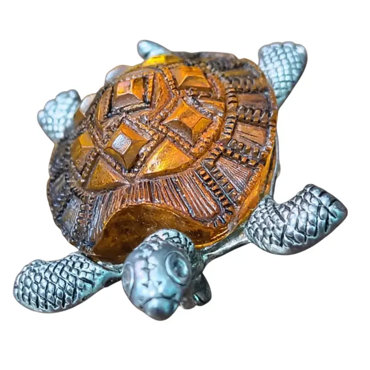 Turtle Brooch Pin Golden Brown Silver Tone