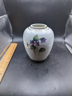 Vintage LJ Porcelain Ginger Vase With Purple Flowers