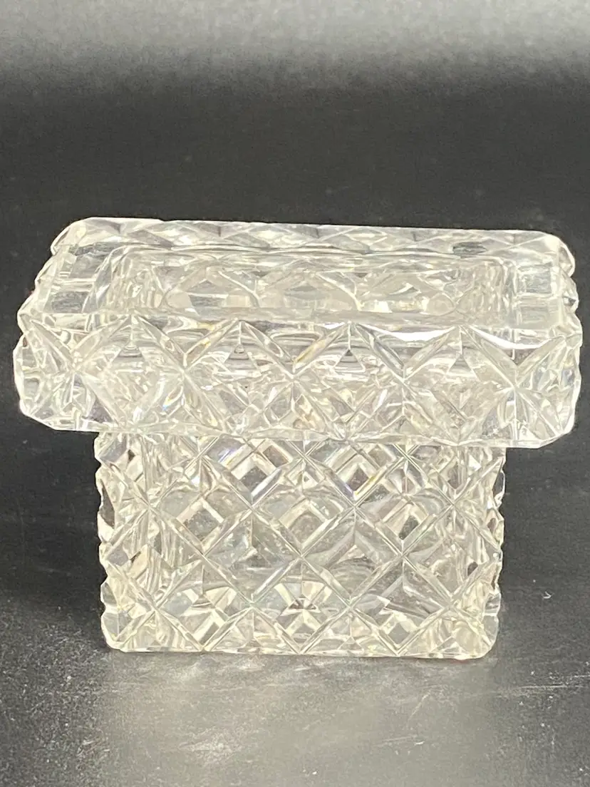 Miniature Crystal Trinket Box, 2.25" Tall, 3" Wide, Geometric Design