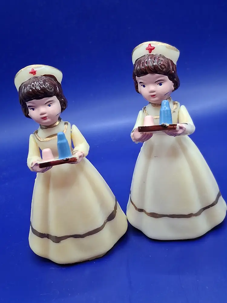 Vintage Wilton Pair of Celluloid Nurse Cake Toppers 4"