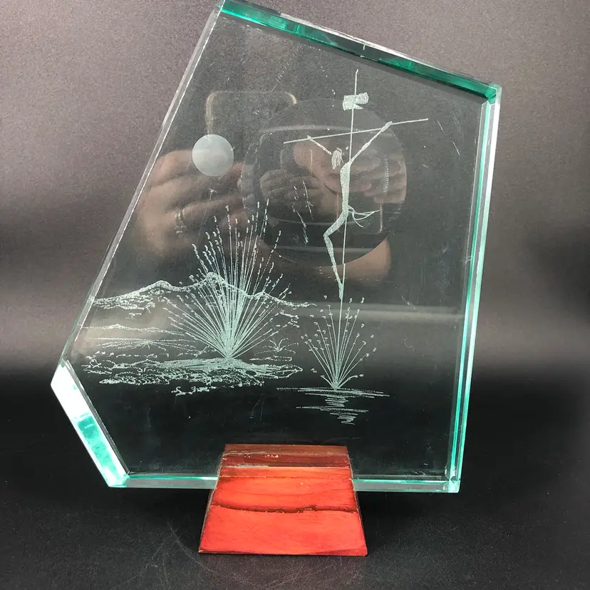 Vintage Laser Engraved Crucifixion of Jesus Christ  Crystal Paperweight