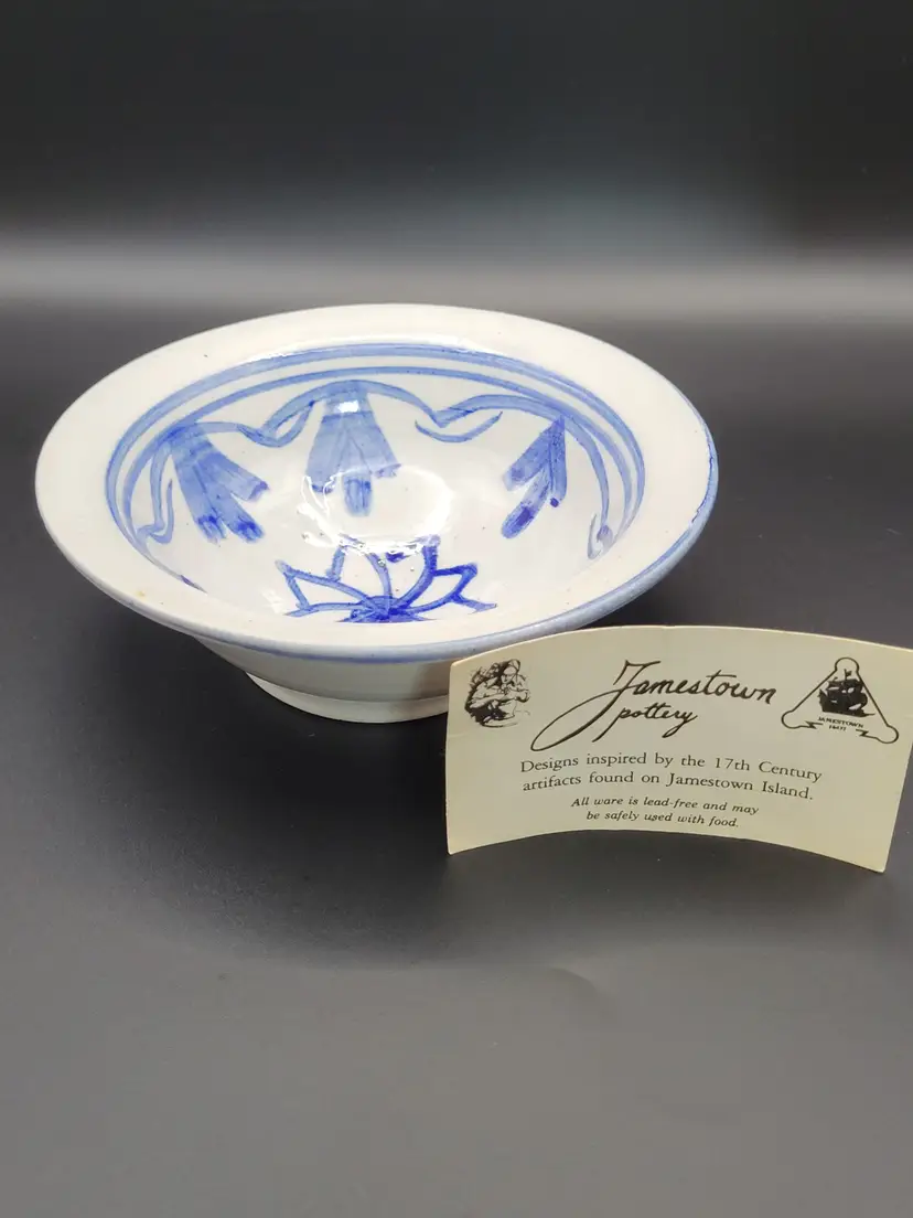 Jamestown Pottery 6" Bowl Blue Flower Design