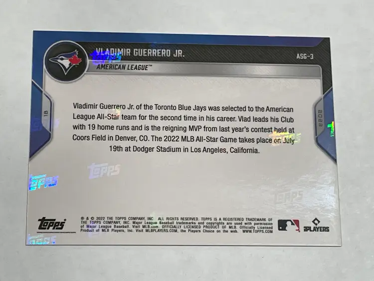2022 Topps Now MLB All-Star Game Baseball #ASG-3 - Vladimir Guerrero Jr. - Toronto Blue Jays