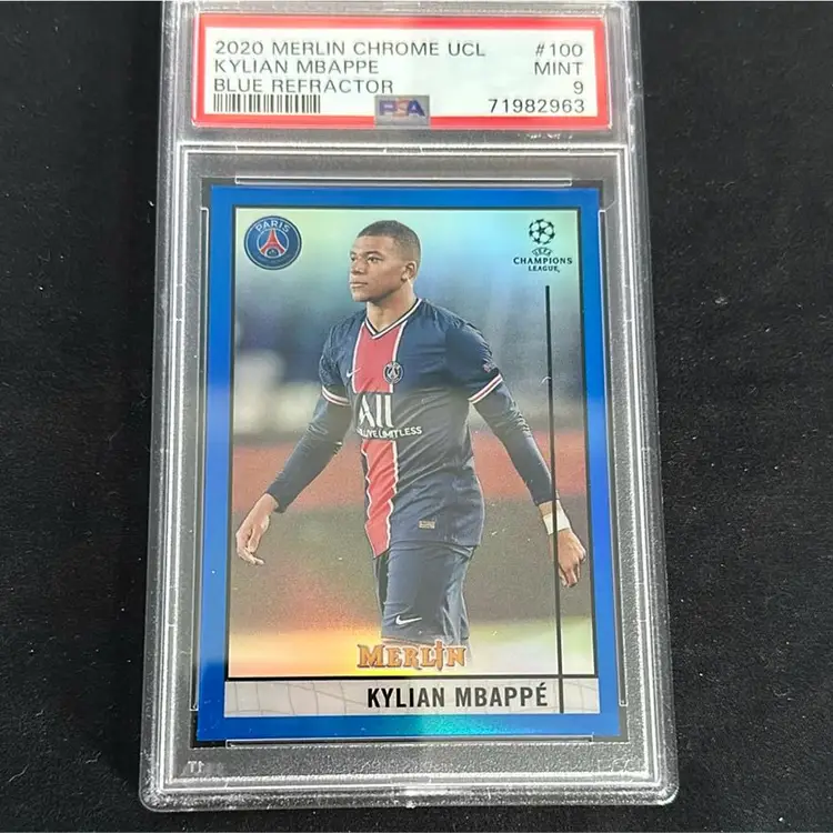 2020/21 Topps Merlin UEFA Blue Refractor Kylian Mbappe - PSA 9