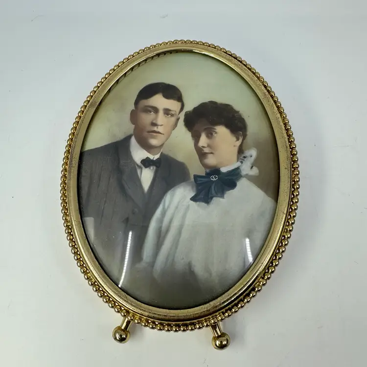 Miniature Brass Frame Dressed Couple