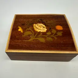 Italian Wooden Inlaid Floral Trinket Or Jewelry Box