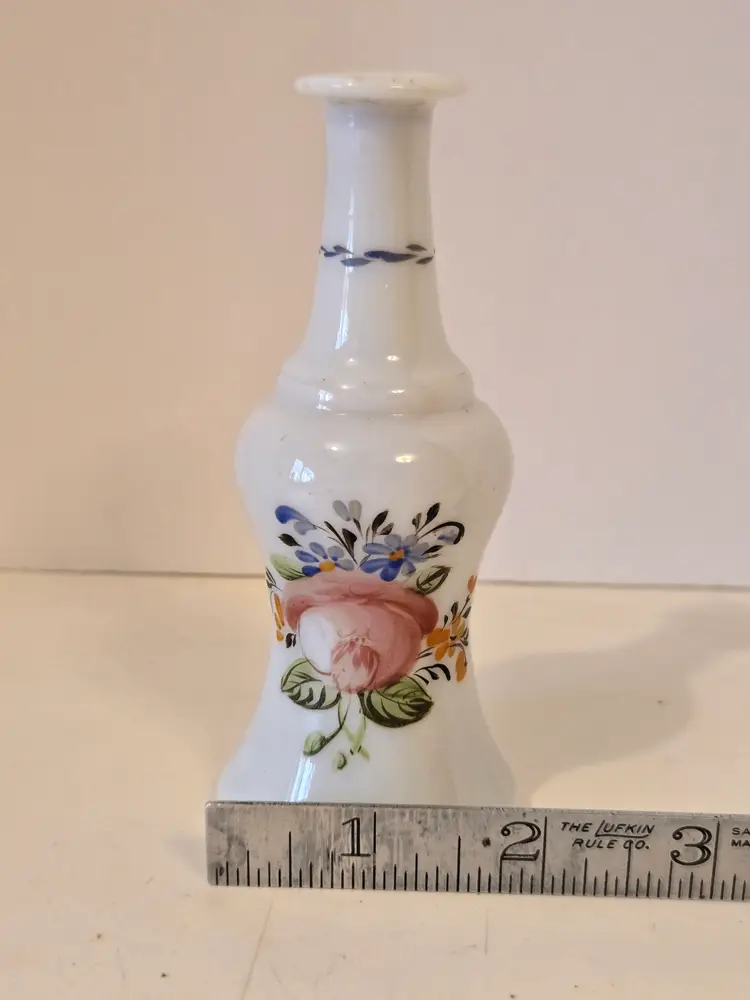 Hand Painted Flowers Milk Glass Bottle Bud Vase