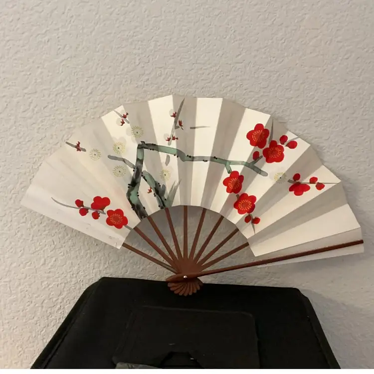 POW1 VTG Japanese Folding Fan with Stand, Instructions & Box