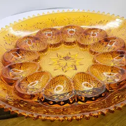 Vintage Indiana Glass Tiara Sandwich Amber Glass Deviled Egg Plate 12"  Sawtooth edge