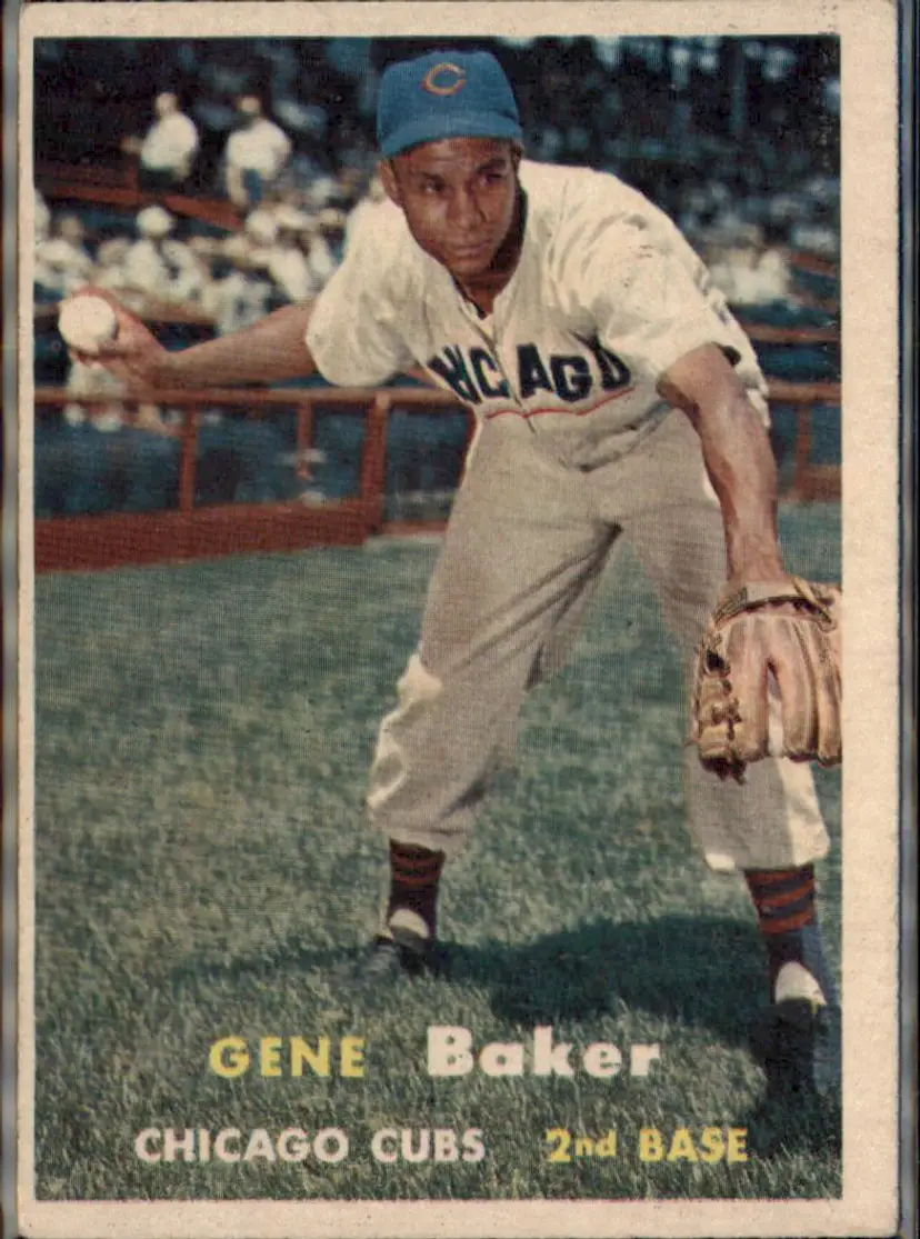 1957 Topps #176b Gene Baker : Name complete on back (BAKER) - ( pk1 ) - Chicago Cubs