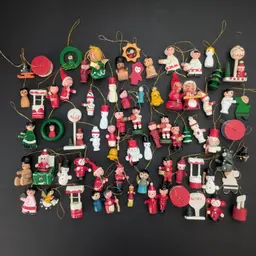 Vintage Wooden Christmas Ornaments Lot Of 60+ Snowmen Santas Trees Angels