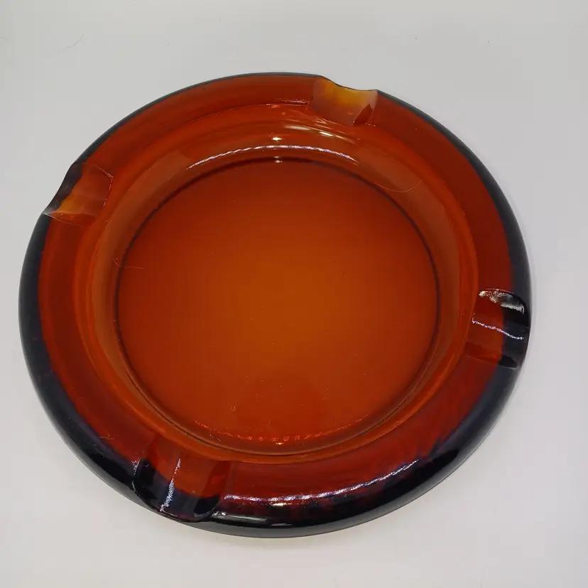 Vintage Mid Century Modern Amber Glass 4 Slot Cigar  8" Ashtray