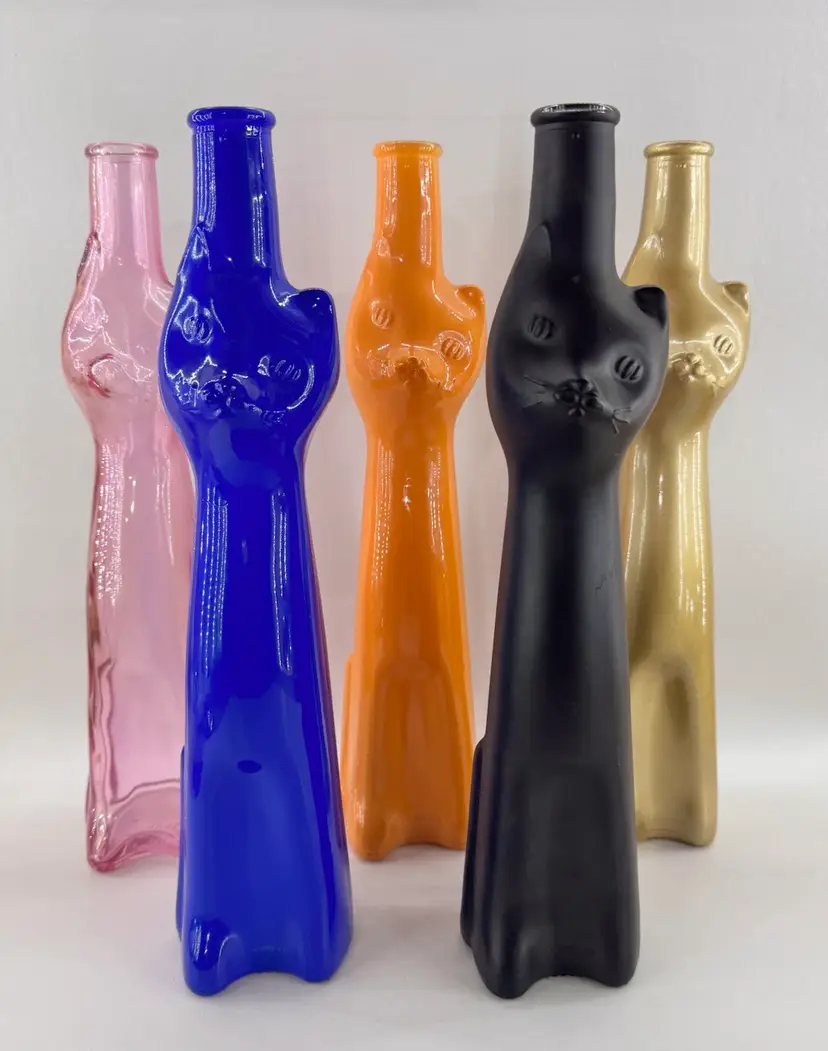 5 Happy Cat Moselland Rheinhessen Riesling Wine Bottles Multi Colored EMPTY