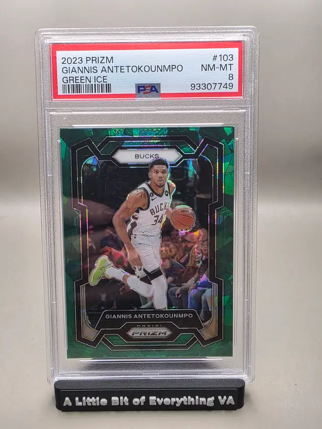 #103 GIANNIS ANTETOKOUNMPO 2023 Panini Prizm - Green Ice PSA 8