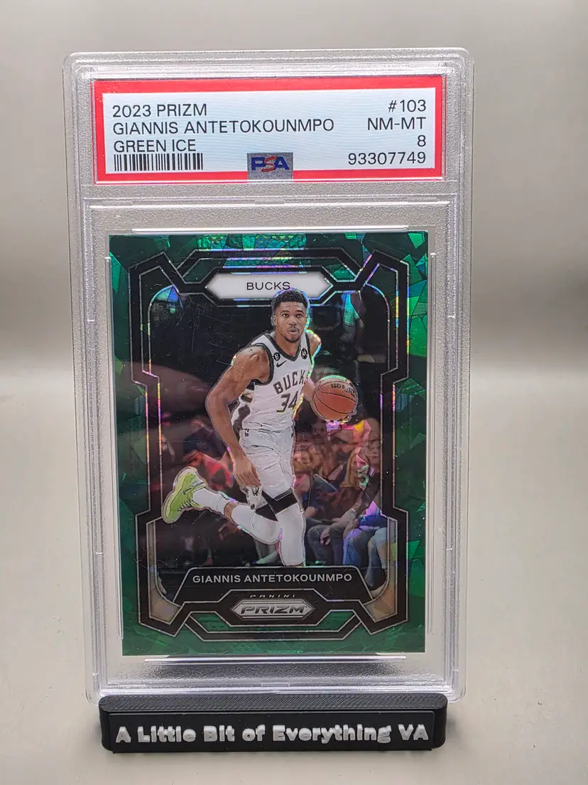 #103 GIANNIS ANTETOKOUNMPO 2023 Panini Prizm - Green Ice PSA 8