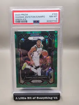 #103 GIANNIS ANTETOKOUNMPO 2023 Panini Prizm - Green Ice PSA 8