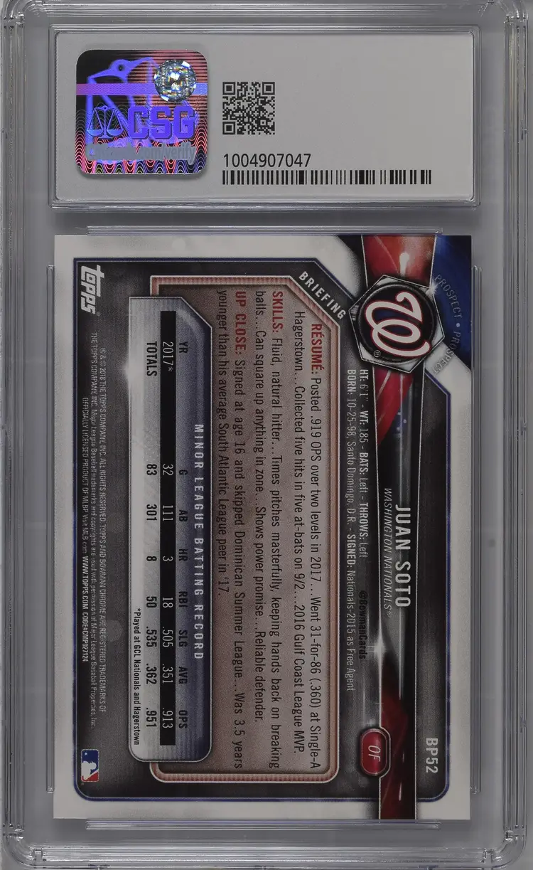 Juan Soto 2018 Bowman Prospects BP52 CGC Gem Mint 10