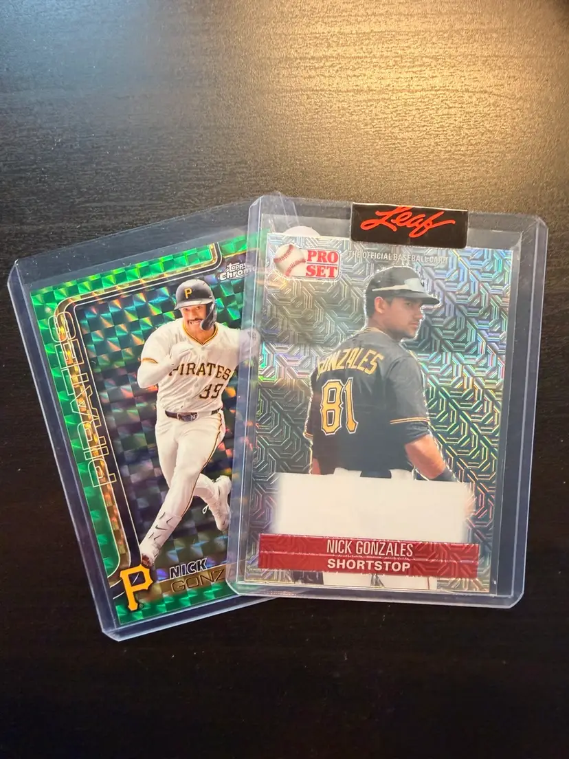 Nick Gonzales Combo 2021 Leaf Pro Set Unsigned Pre Production Proof 1/1 & 2025 Topps Chrome Green Geometric /99