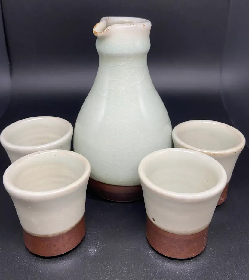 Sake Pitcher & 4 Cups, Pitcher 5.5" Tall, Cups 2.25" Tall