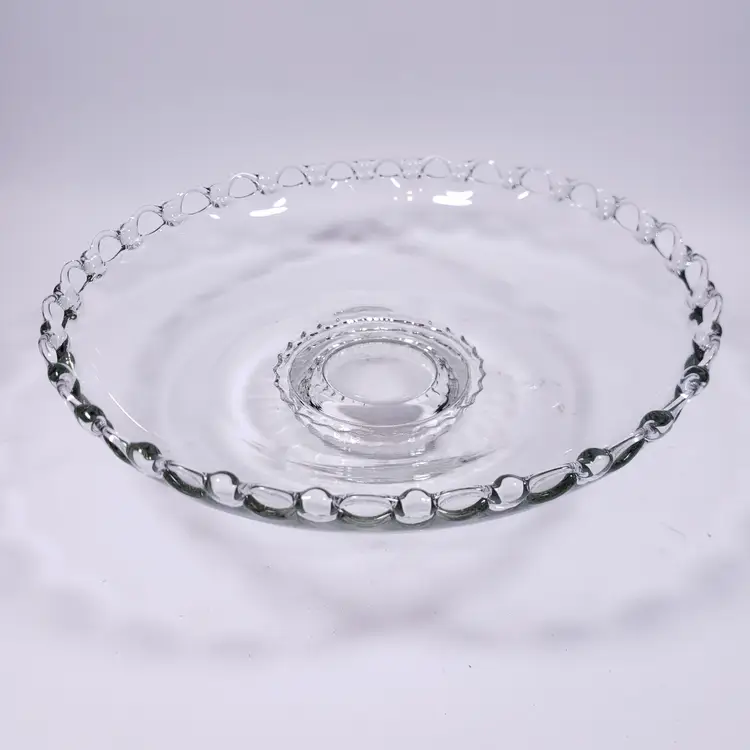 Vintage ORCHARD GLASS Richelieu Clear Elegant Open Lace Footed CONSOLE BOWL