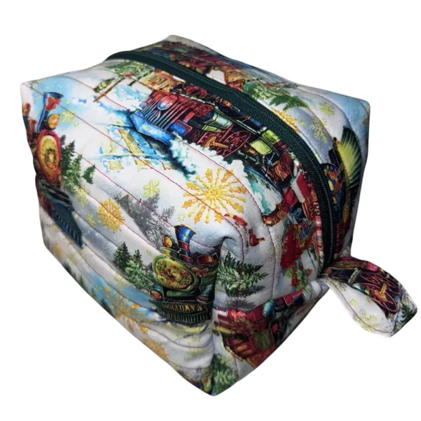 Handmade Christmas Train Holiday Makeup/Toiletrie Travel Bag 5.5”x7.5x6”