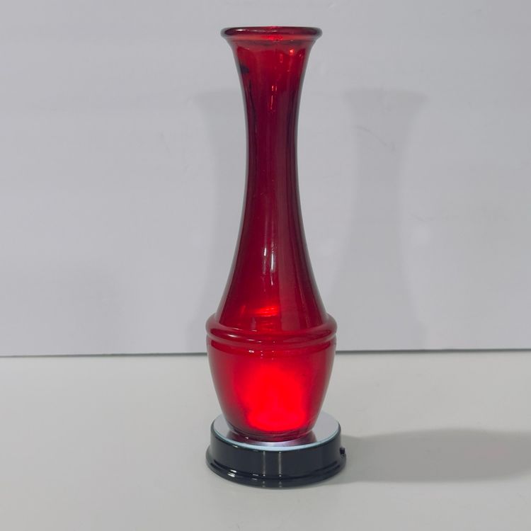 #748 Ruby Red Art Glass Vase 9 Inch Tall