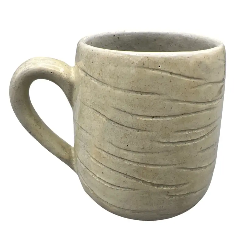 Studio Art Pottery Mug Signed P-LB 3.25 in Cream Color