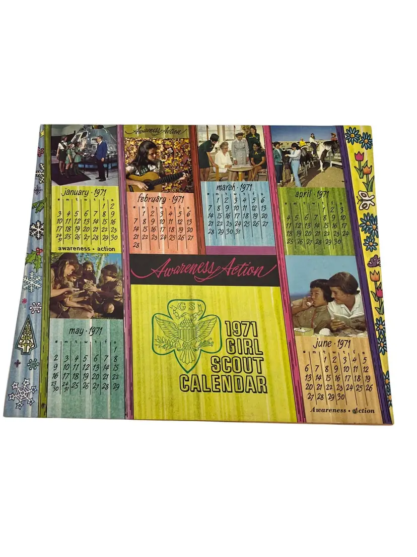 Vintage 1971 Girl Scout Calendar Colorful Illustrations & Photographs USA