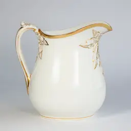Antique H & Co Limoges France Hand Painted Pitcher Jug Vase Gold - 9" H x 6" W