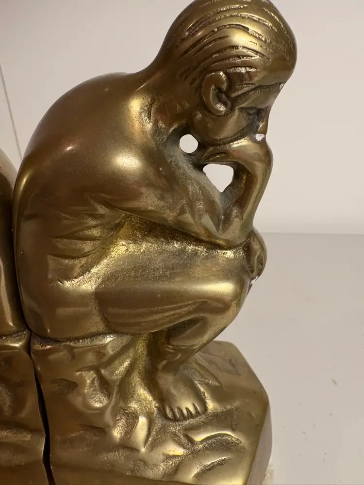 Vintage Brass The Thinker Bookends: MCM Office Decor - Pair