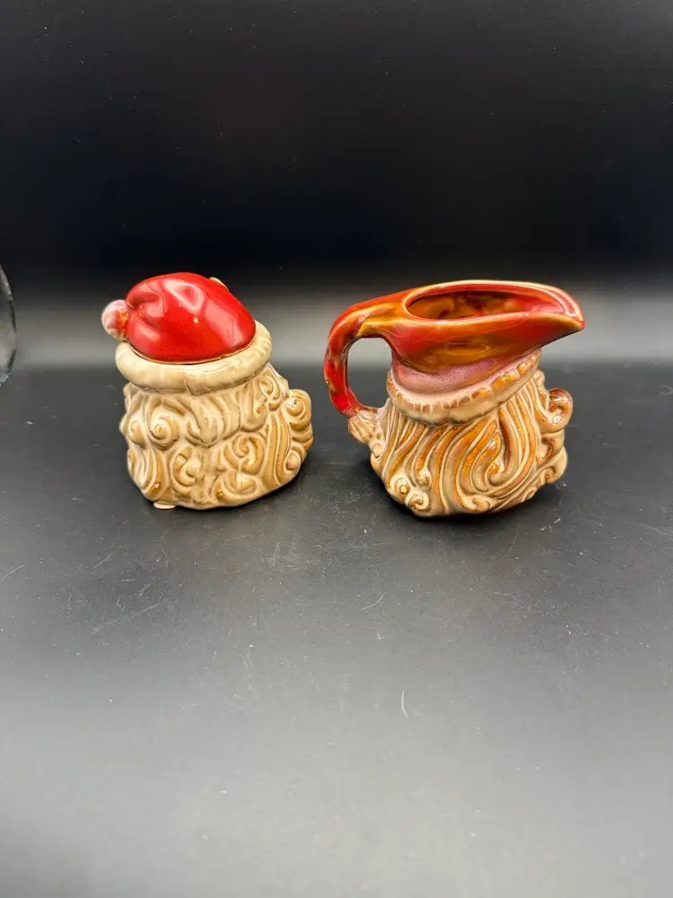 Santa Clause Mini Cream & Sugar Set Colored Glazed Ceramic Christmas Decorations