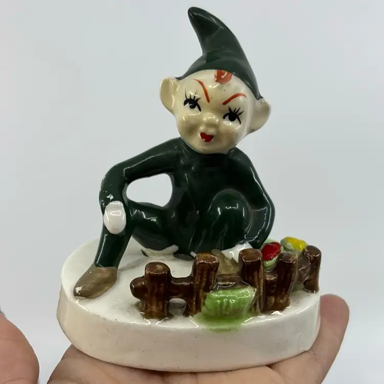 Mid Century Green Pixie Elf Figure 4”