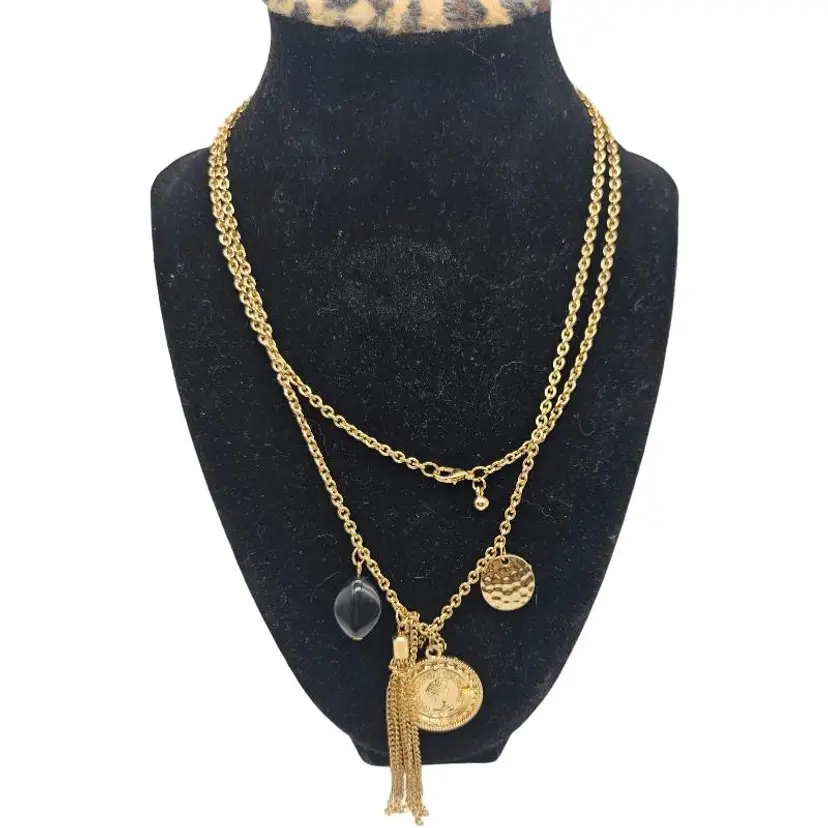 Gold Necklace with Coin, Tassel & Charms