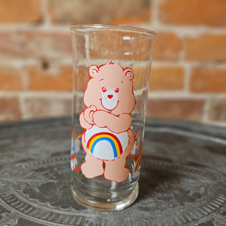 Vintage 1983 Care Bears Cheer Bear Pizza Hut Collector Glass Rainbow American Greetings