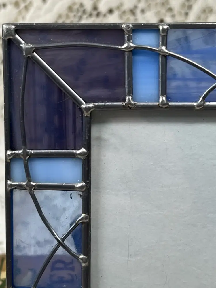 Blue Stained Glass Photo Frame Exterior 5.75 Inches Picture Size 3.5 In.²