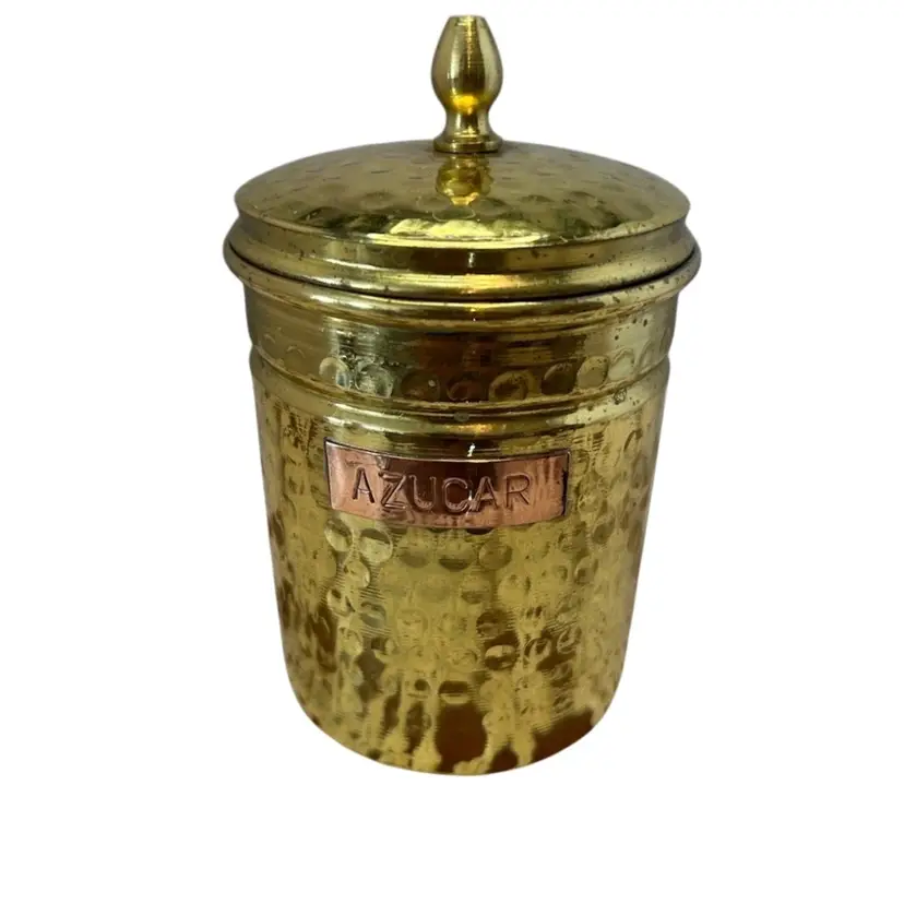 Hammered Brass Sugar Canister (Azucar) 5 In Tall Some Wear