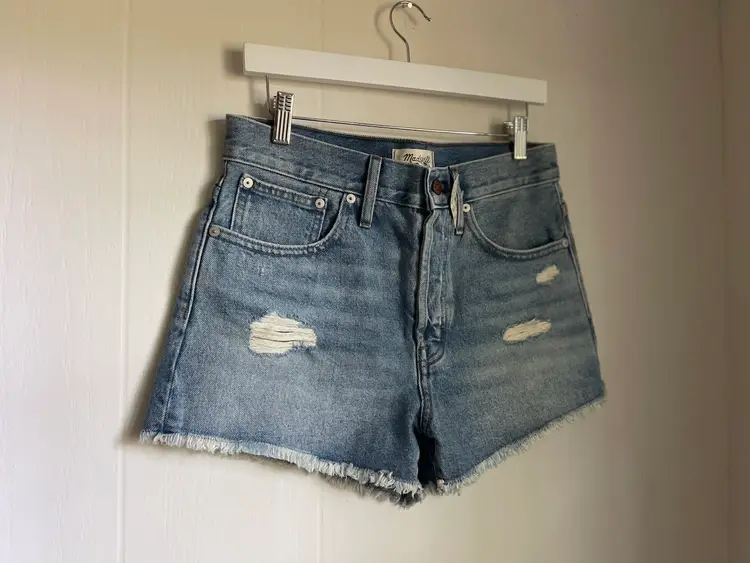 NWT Madewell Relaxed Denim Shorts 27 Foxglen Distressed Festival Cowgirl Raw Hem