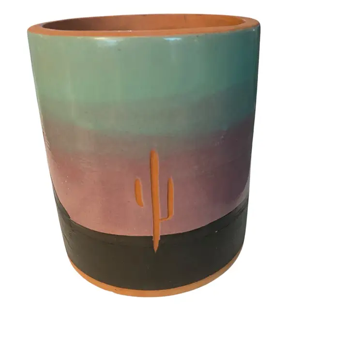 Vintage Superstition Stoneware 4” Planter Southwestern Cactus Mountains