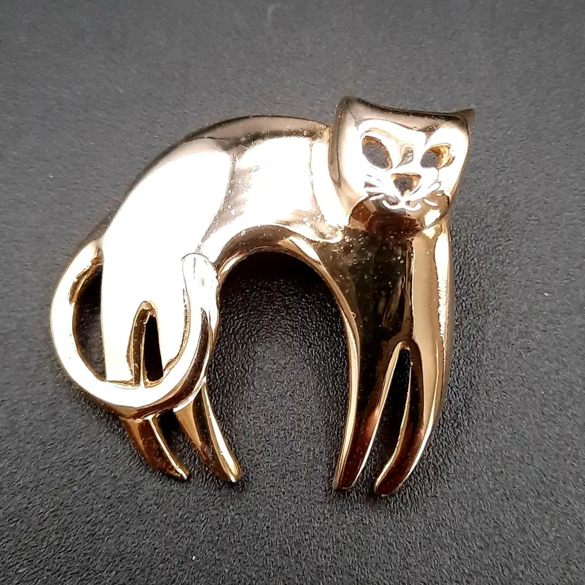 SFJ Gold Tone Cat Pin Brooch