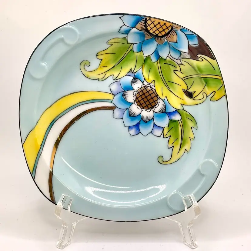 Blue Floral Noritake Art Deco Dish Plate 6”