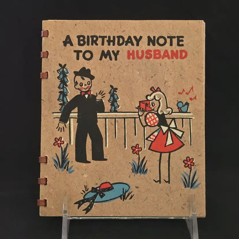 BIRTHDAY CARD Multi Pages HALLMARK Birthday Note To My HUSBAND 1940s Inscription Vintage
