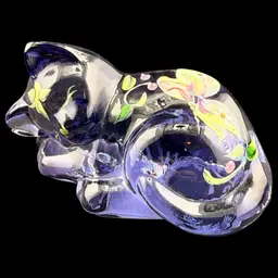 Fenton Glass Purple Sleeping Cat With Hand Painted Butterfly 3”