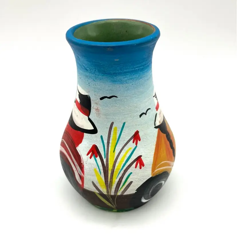 BIN - Handpainted Pottery Bud Vase Cusco Peru 3.25”