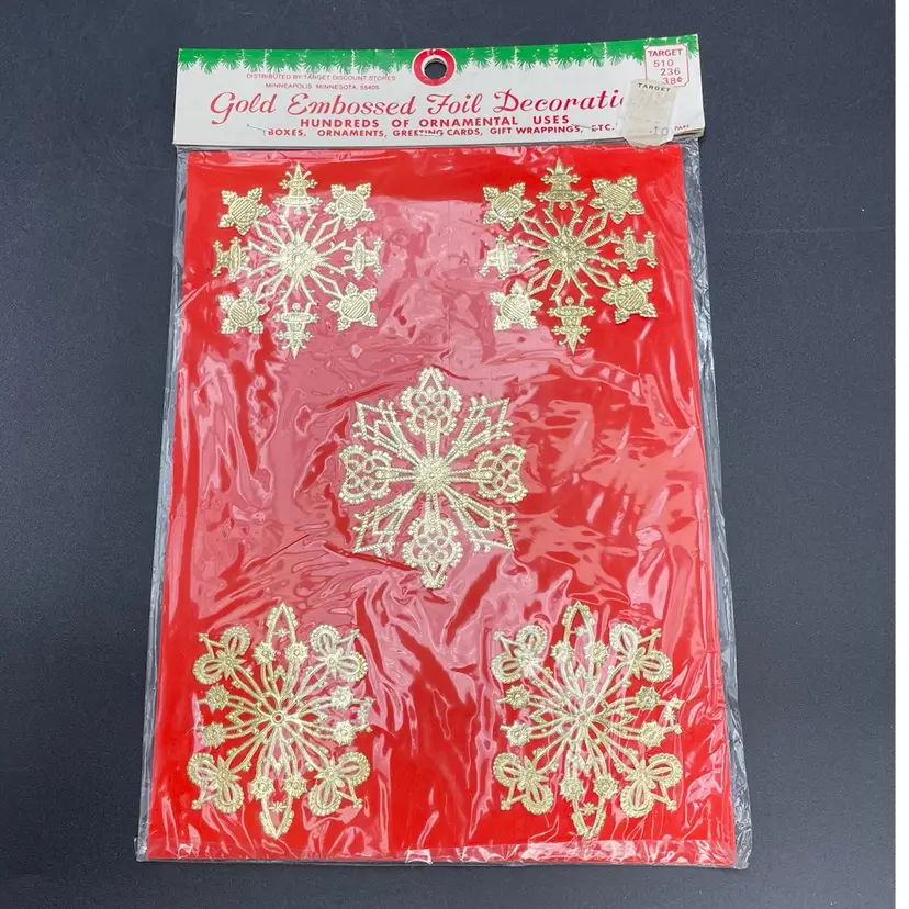 Gold Embossed Foil Decorations Vintage Christmas Original Packaging Holiday