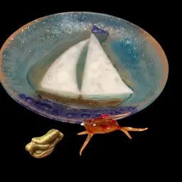 15. See And Land Set Includes One Glass Plate With Sailboat Glass Fish, And One Wades Winded Turtle