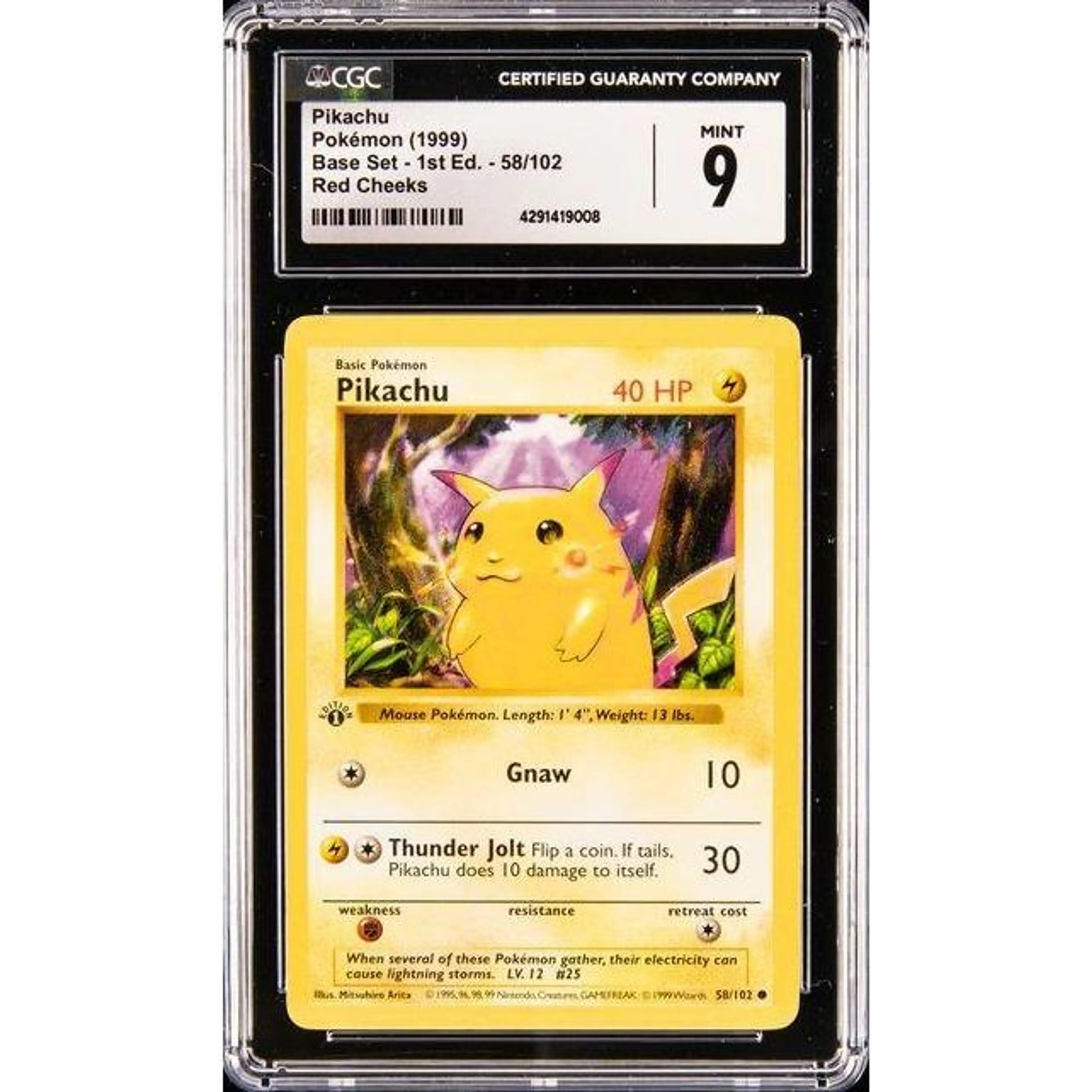 1999 Pokemon Base 1st Edition Red Cheeks #58 Pikachu CGC 9