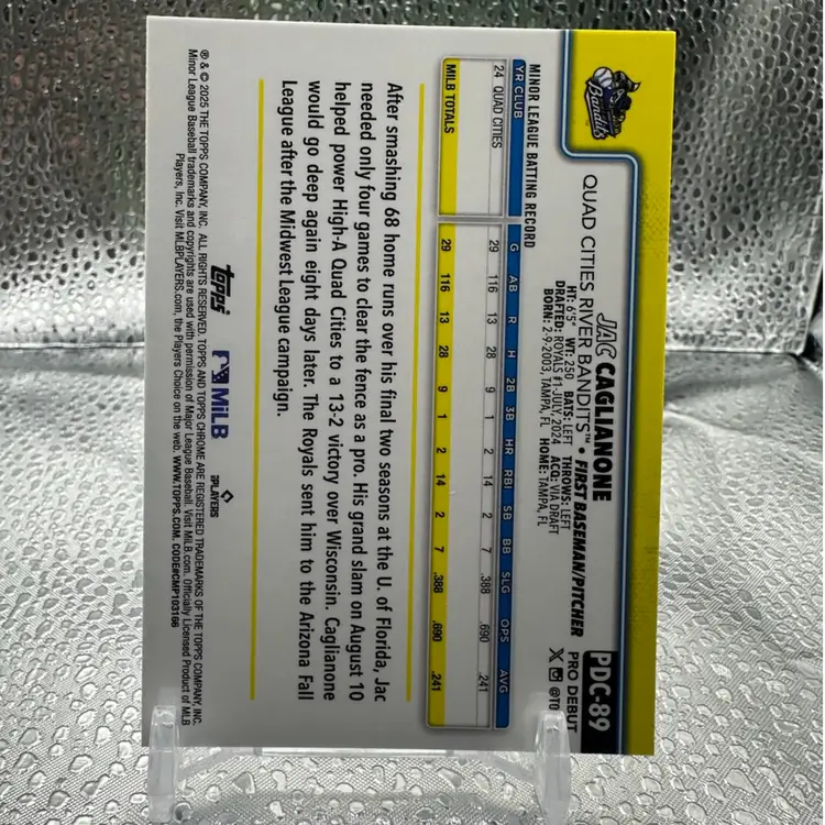 Jac Caglianone 2025 Pro Debut Green Chrome Refractor /99 Kansas City Royals