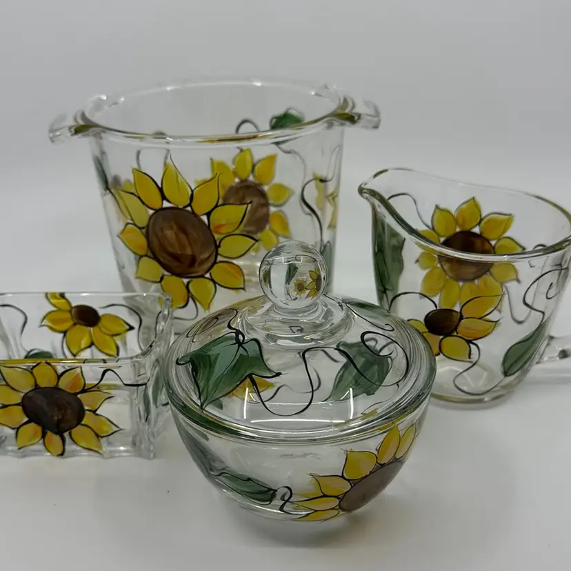 Hand Painted Sunflower Glass Set/4
