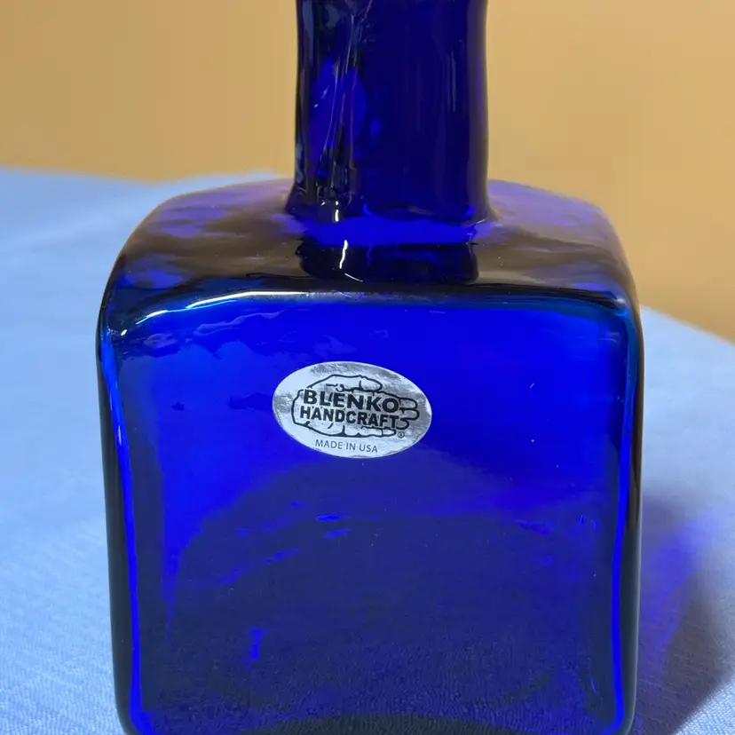 Blenko Cobalt Blue Block Vase #4418 signed 5.5” tall